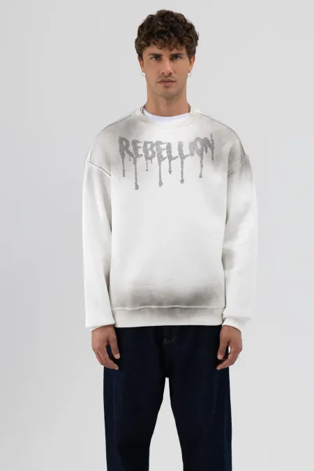 Sweat-shirt oversize imprimé délavé, écru