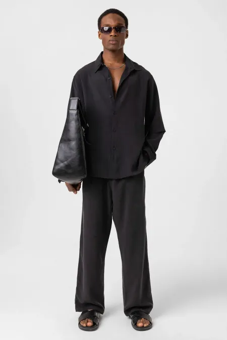 Çift Kol Detaylı Oversize Gömlek Siyah