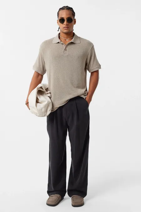 Polo Yaka Triko Oversize Tişört Taş