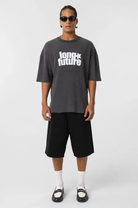 T-shirt oversize en maille délavée noire