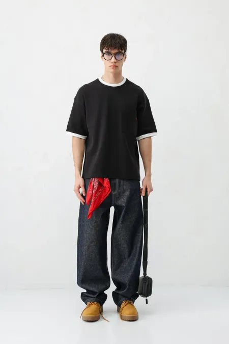 Kısa Kollu Oversize Cepli Tişört Siyah