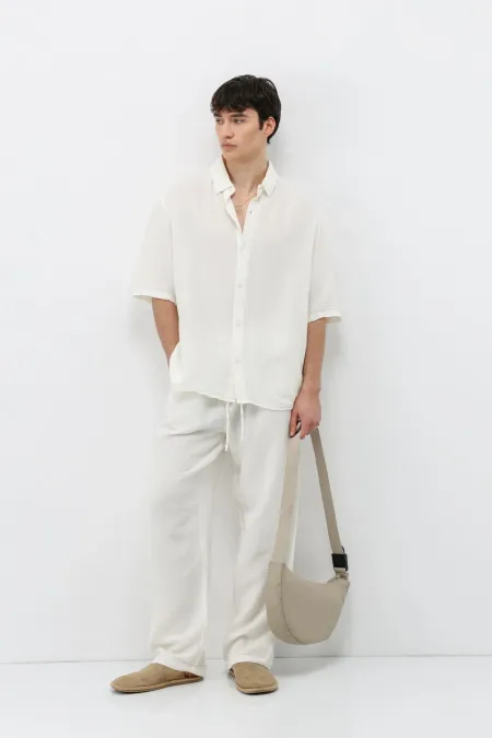 Ensemble en lin et mousseline coupe décontractée, écru