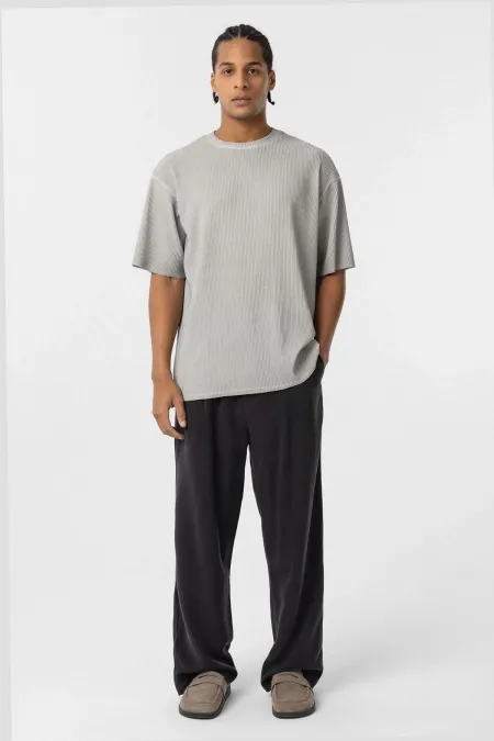 Yıkamalı Ottoman Basic Oversize Tişört Gri