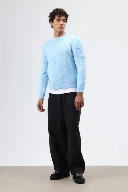 Pull oversize en maille à motifs, bleu ciel