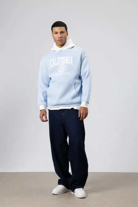Sweat-shirt oversize imprimé bicolore bleu ciel