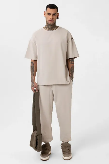 Paça Lastikli Basic Oversize Eşofman Takımı Bej