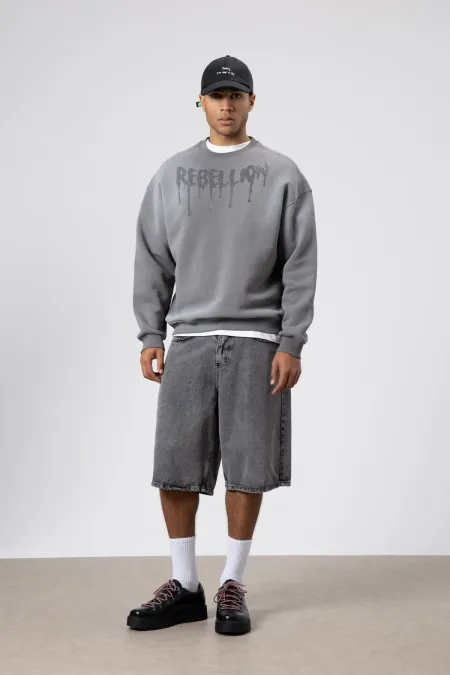Sweat-shirt oversize imprimé délavé, gris foncé