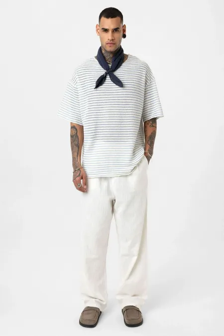 T-shirt rayé oversize en maille bleu ciel