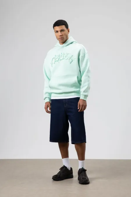 Oversize Printed Hooded Sweatshirt Mint