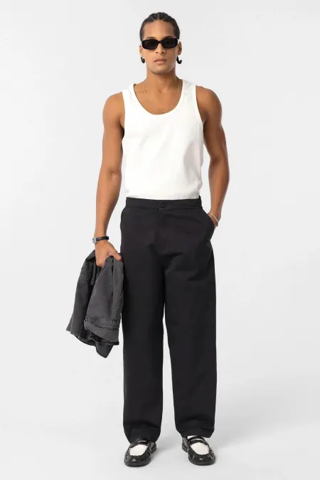 Yıkamalı Gabardin Baggy Pantolon Siyah