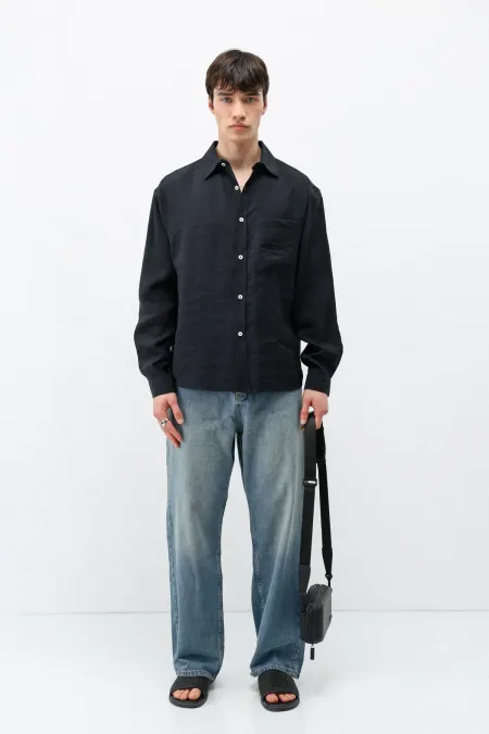 Chemise oversize en modal avec poches, noire