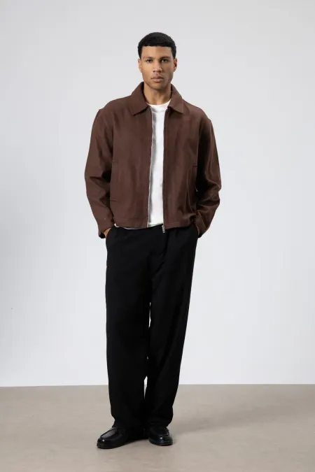 Oversize Fermuarlı Kaşe Ceket Kahve