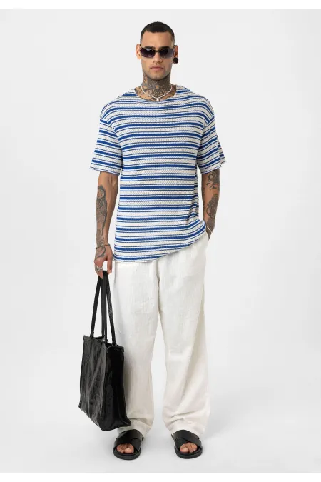 T-shirt rayé oversize en maille (bleu marine)