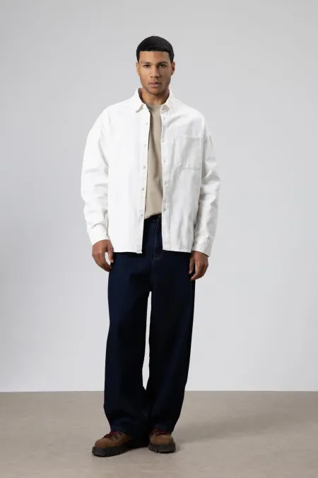 Oversize Gabardin Gömlek Ceket Beyaz
