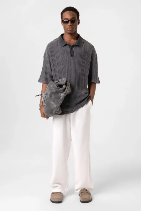 Polo Yaka Oversize Triko Siyah