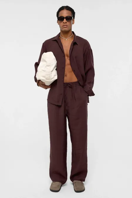 Basic Oversize Long-Sleeve Modal Blend Shirt, Brown