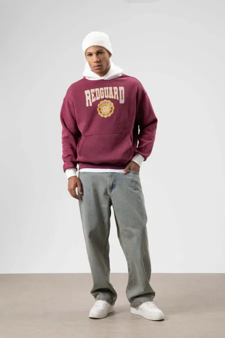 Sweat à capuche oversize imprimé bordeaux