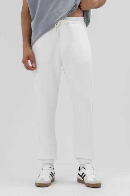 Basic Paça Lastikli Eşofman Alt Ekru