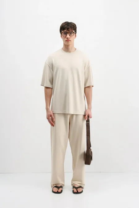 Modal Karışımlı Oversize Tişört Taş