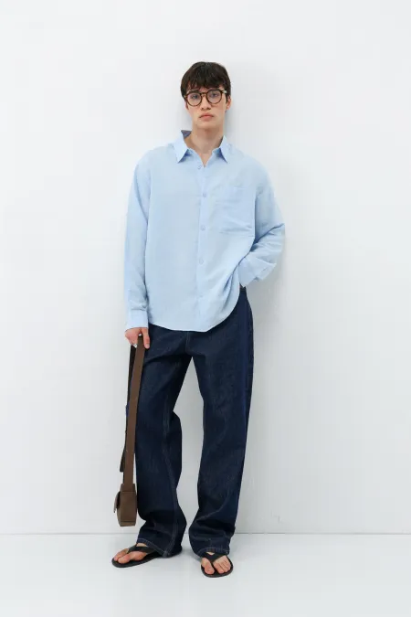 Chemise oversize rayée en modal bleu ciel