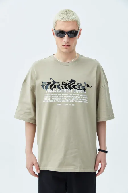 Atelier Kabartma Baskılı Oversize Tişört Vizon