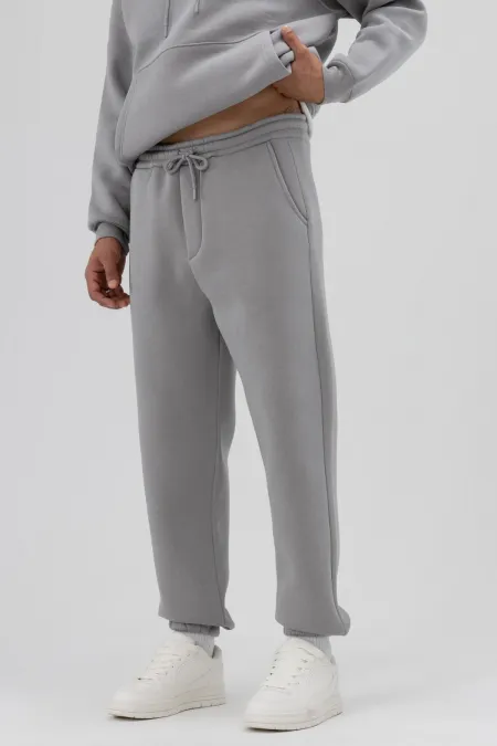 Basic Paça Lastikli Eşofman Alt Gri