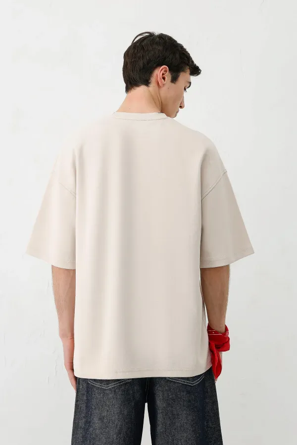 Washed Printed Oversize T-Shirt Light Stone