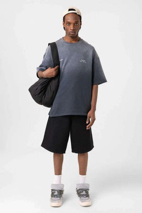 Yıkamalı Oversize Tişört Siyah