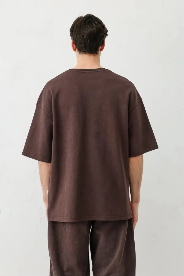 T-shirt oversize délavé à manches courtes, marron.