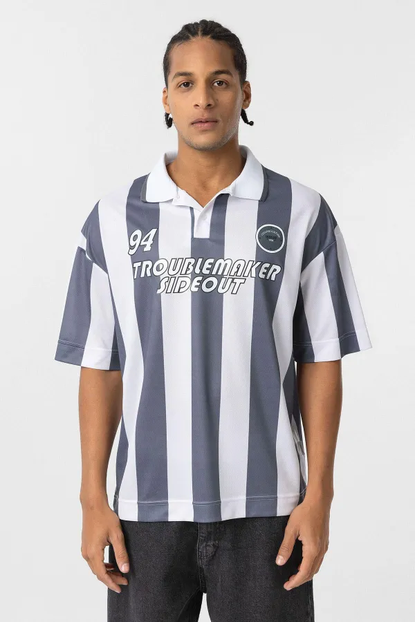 T-shirt oversize à col polo, gris foncé