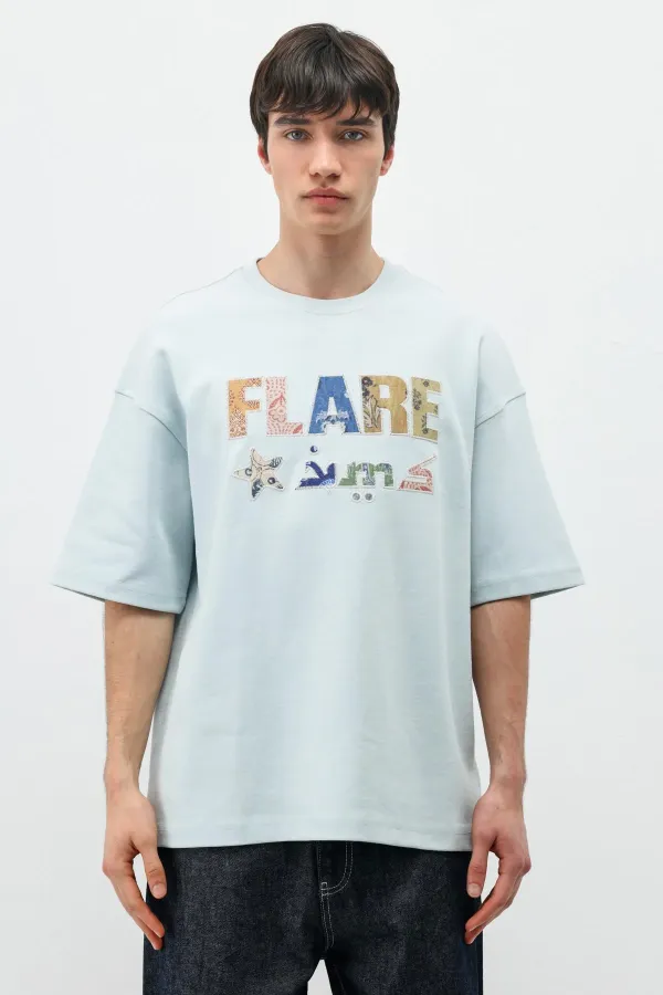 Baskılı Oversize Tişört Bebe Mavi