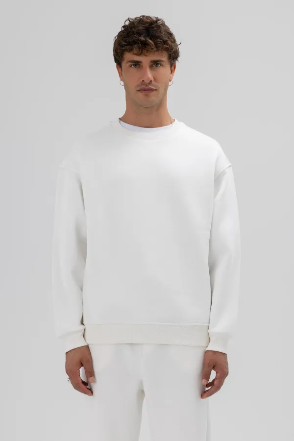 Sweat-shirt oversize basique à col rond, écru