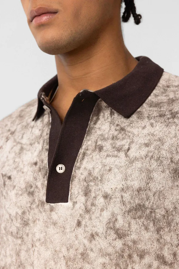 Yıkamalı Oversize Polo Yaka Tişört Kahve