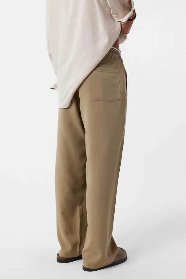 Kemer Detaylı Baggy Lyocell Pantolon Haki