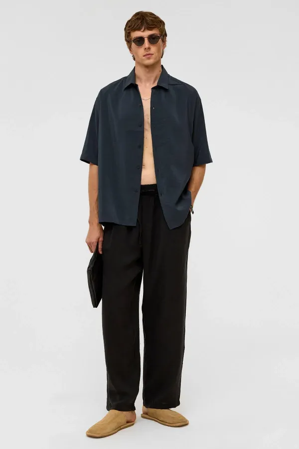 Basic Oversize Short-Sleeve Modal Shirt, Dark Gray