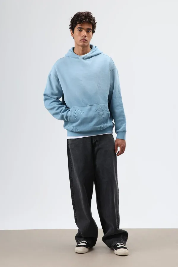 Sweat à capuche oversize brodé, bleu ciel