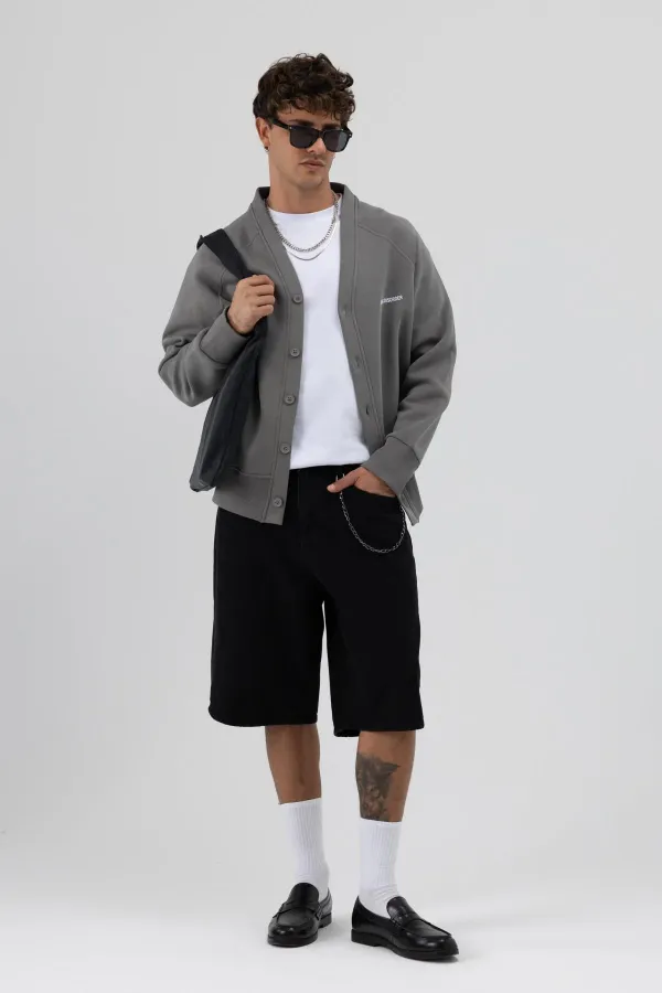 Sweat-shirt oversize à boutons, gris foncé