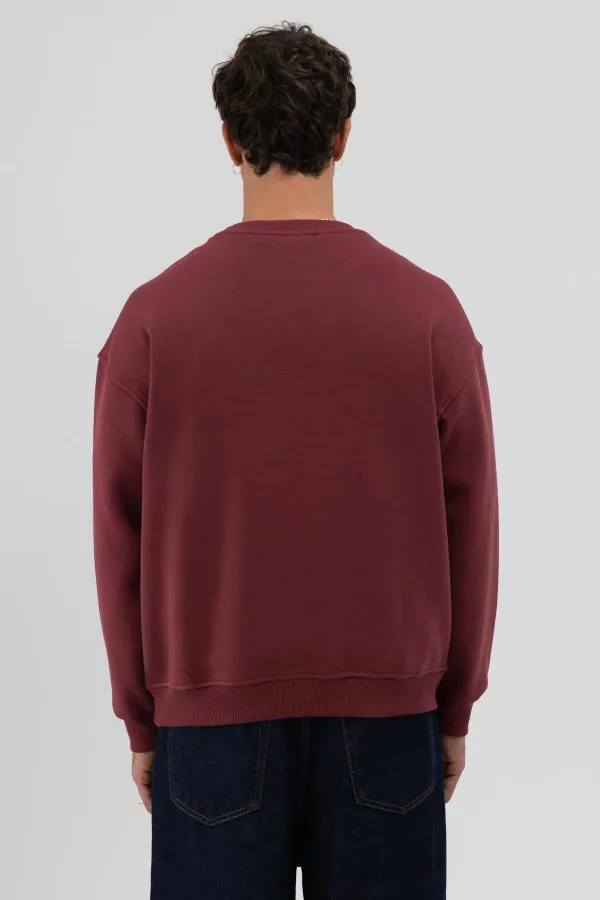 Sweat-shirt oversize basique à col rond bordeaux