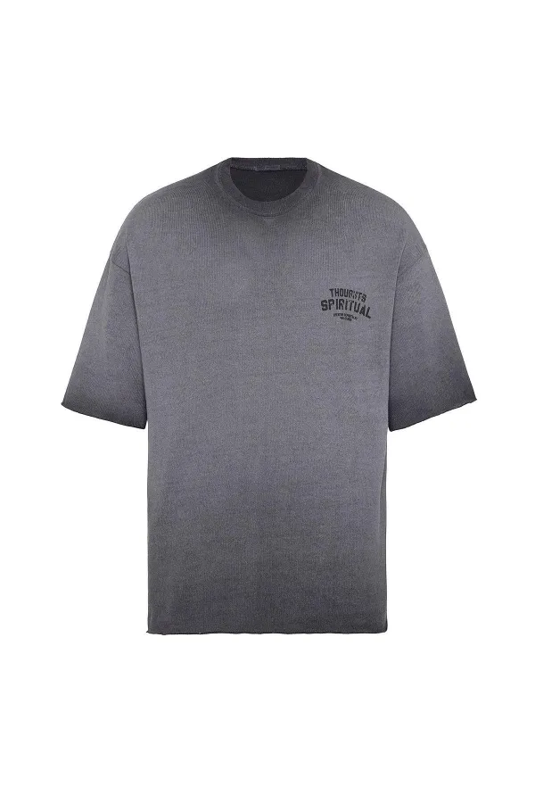 Yıkamalı Oversize Triko Tişört Siyah