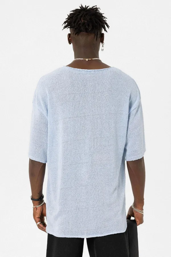 Basic Oversize Knitted T-Shirt, Baby Blue