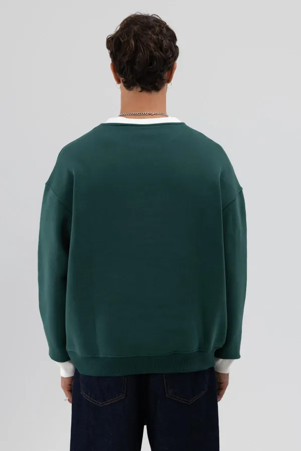 Oversize Bisiklet Yaka Baskılı Sweatshirt Nefti