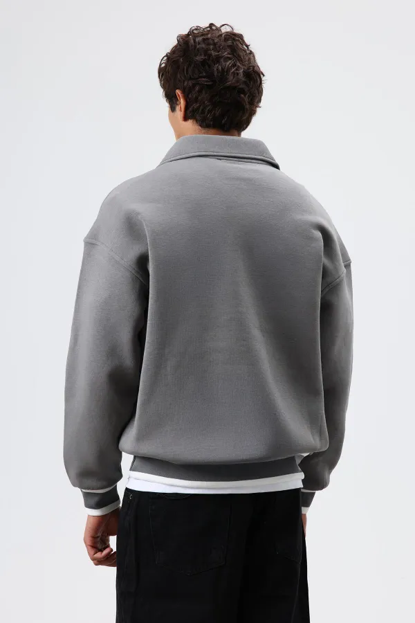 Sweat-shirt oversize à col polo, gris foncé