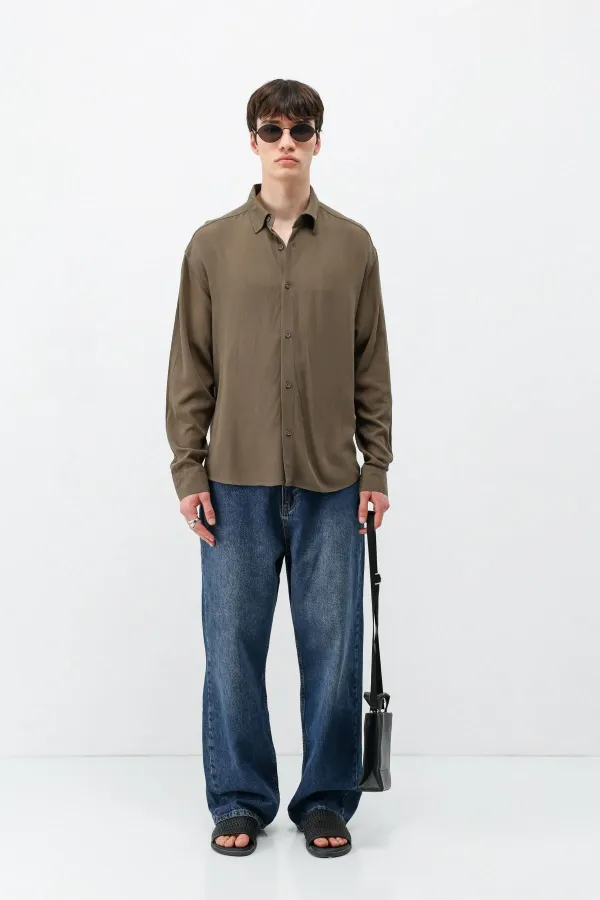 Chemise oversize légèrement texturée, marron clair