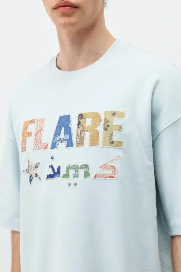 Baskılı Oversize Tişört Bebe Mavi