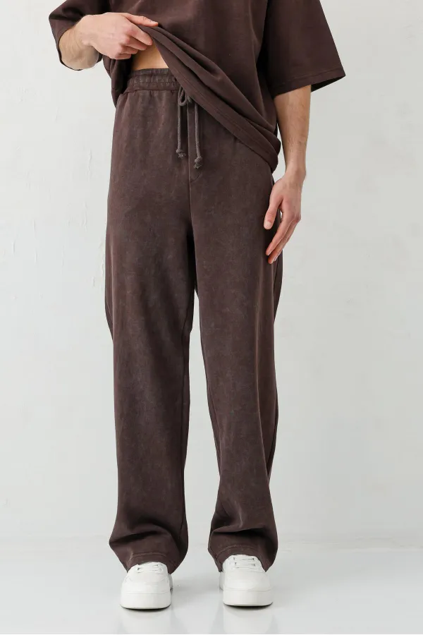 Baggy Fit Yıkamalı Eşofman Alt Kahve