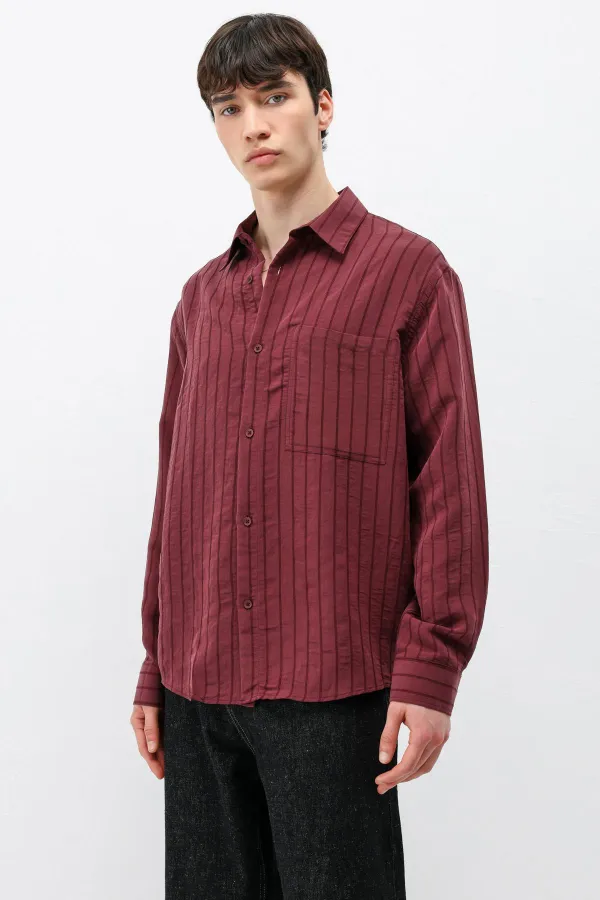 Chemise oversize rayée en modal bordeaux