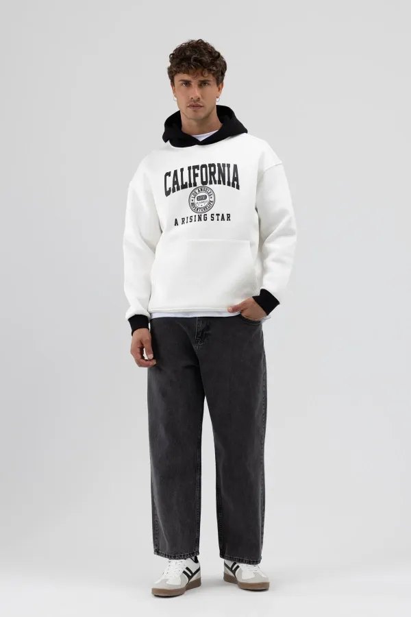 Sweat-shirt oversize imprimé bicolore, écru