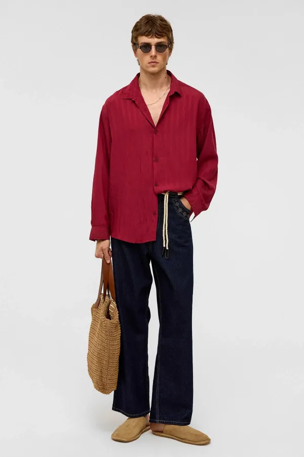 Oversize Long-Sleeve Modal Fabric Shirt, Burgundy