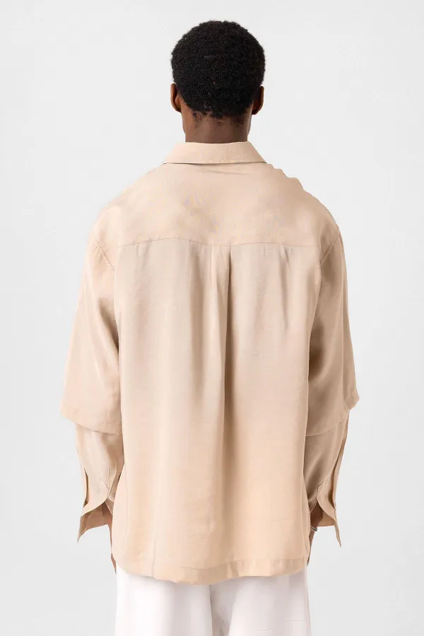 Chemise oversize à manches doubles, beige