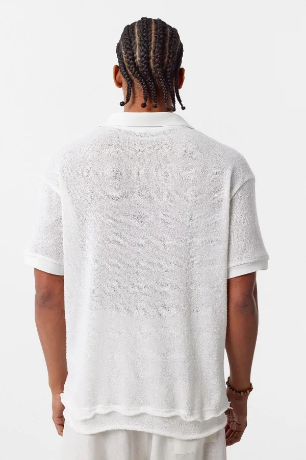 Polo Yaka Triko Oversize Tişört Ekru